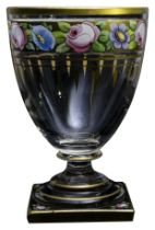 A FINELY ENAMMLED RUMMER Circa 1820 with gilded and floral band, 14.5cms high