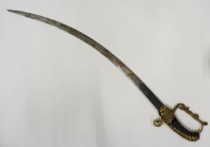 AN 18TH CENTURY OFFICERS SWORD the ornate gilt hilt with wired ebony grip, the ‘captured’ curved