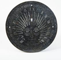 A GOOD BRONZE SUNDIAL SIGNED CHARLES BRYNE LONDON, ANNO DOM. 1742. The face engraved with a sun