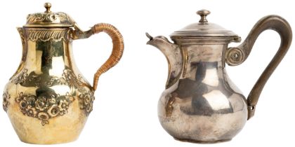 A SMALL SILVER-GILT LIDDED JUG, PARIS C.1840 Together with another plain silver example also Paris