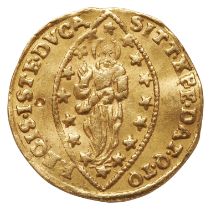 ITALIAN STATES GOLD ¼ ZECCHINO CIRCA 1658, St. Mark with Doge, reverse with figure Of Christ.