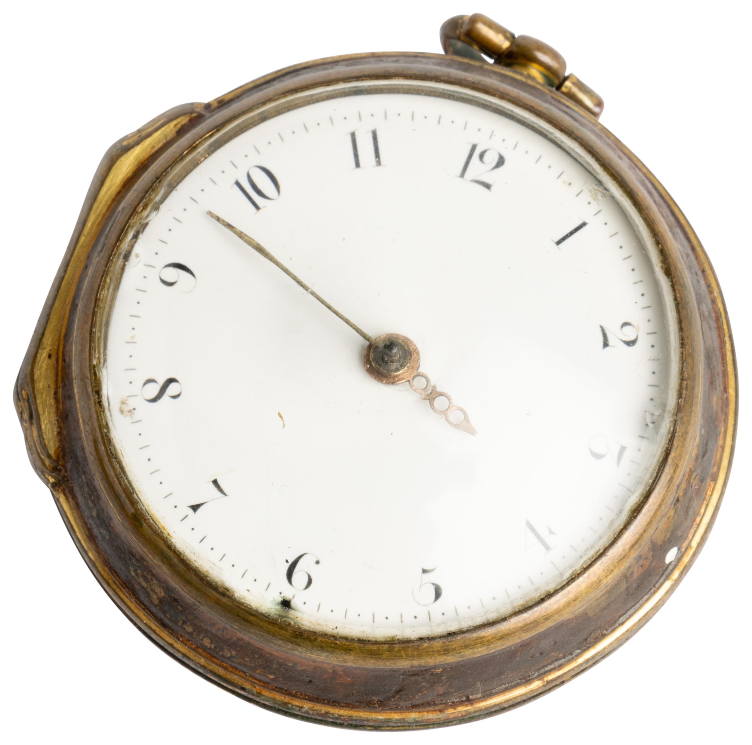 A GILT METAL AND UNDERPAINTED HORN VERGE WATCH. Signed Jho Kirton London. Egyptian pillars, white - Image 3 of 7