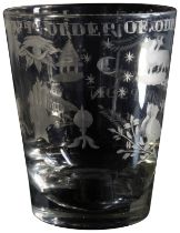 AN ODDFELLOWS TUMBLER CIRCA 1820 Dedicated to 'M A THOMPSON' and engraved with various symbols