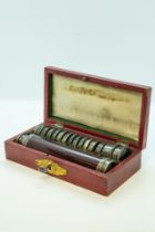 A FINE PHILIP CARPENTER DR. BREWSTERS PATENT KALEIDOSCOPE IN FITTED MOROCCO CASE WITH PATENT &