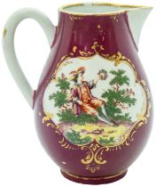 A JAMES GILES DECORATED WORCESTER SPARROW BEAK JUG CIRCA 1770 Decorated with Wateauesque figures