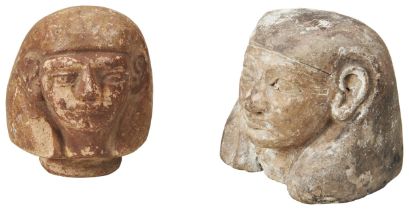 AN ANCIENT EGYPTIAN HUMAN HEAD CANOPIC POTTERY JAR LID. With nicely defined facial features and