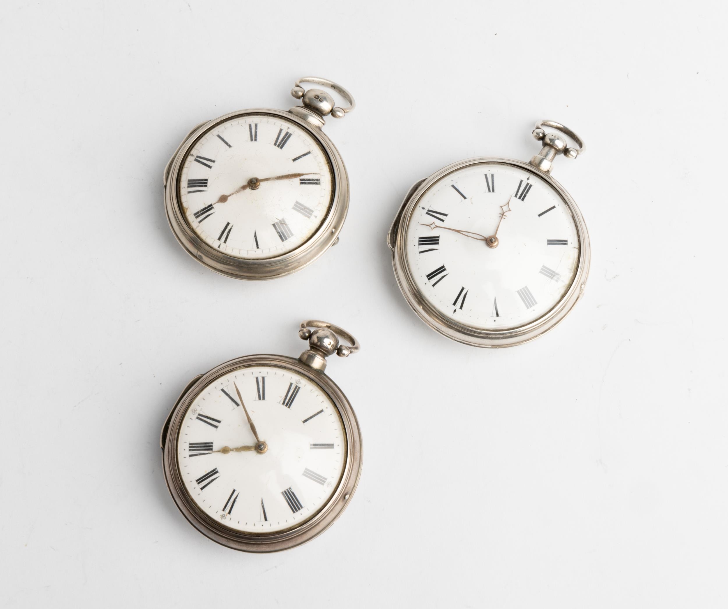 THREE SILVER PAIR CASED VERGE WATCHES. 1st signed Bannister, London, No 35722, both cases plain, - Image 3 of 5