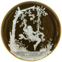 A GEORGE JONES PATE SUR PATE PLAQUE BY FREDERICK SCHENCK CIRCA 1880 Decorated in white over a