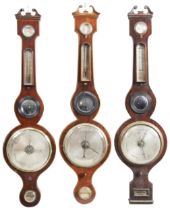 A GROUP OF THREE MAHOGANY WHEEL BAROMETERS 19TH CENTURY the dials signed, Courti, Exeter; J.