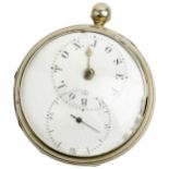 A SILVER VERGE WATCH WITH ECCENTRIC DIAL. Signed G. Booth, London, No 13012, chapters spelling