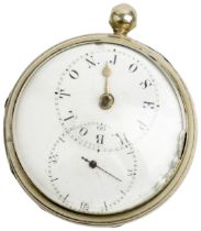 A SILVER VERGE WATCH WITH ECCENTRIC DIAL. Signed G. Booth, London, No 13012, chapters spelling