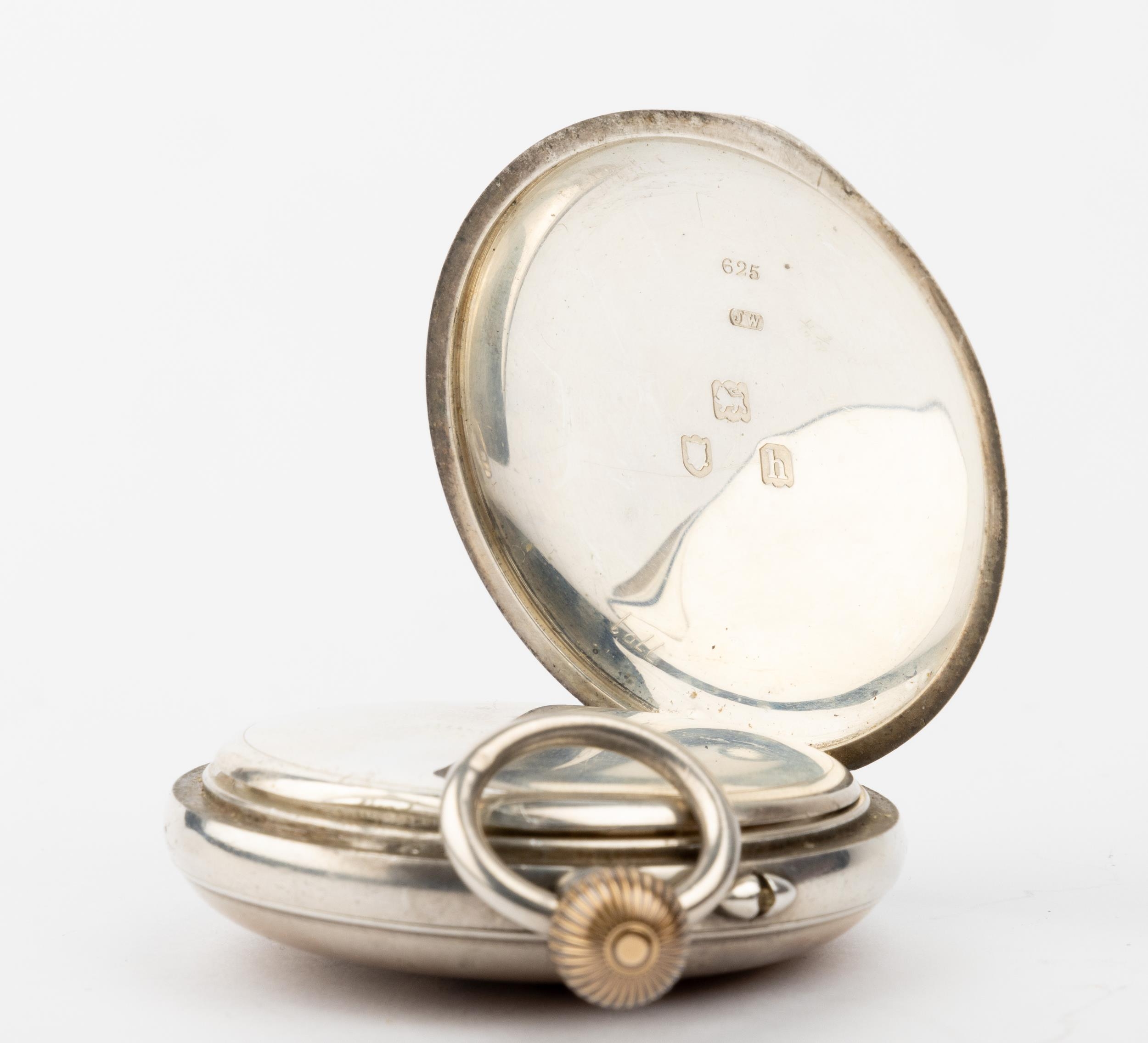 A SILVER HALF HUNTING CASED KEYLESS LEVEL WATCH. Signed J.W.Benson, Ludgate Hill, London, No.11961, - Image 3 of 4