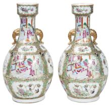 A GOOD PAIR OF CHINESE CANTON FAMILLE ROSE BALUSTER VASES QING DYNASTY, 19TH CENTURY 45cm high