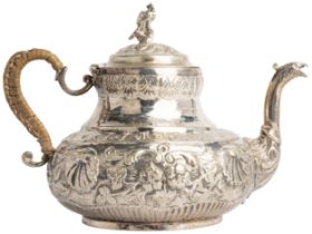 A SQUAT BALUSTER TEAPOT, DUTCH C.1750 17.2 cm. wide 325 g.