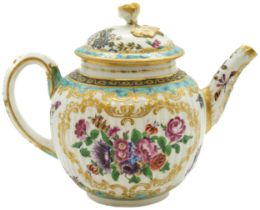 A FINE DR WALL PERIOD WORCESTER TEAPOT CIRCA 1770 The fluted body profusely decorated with flowers