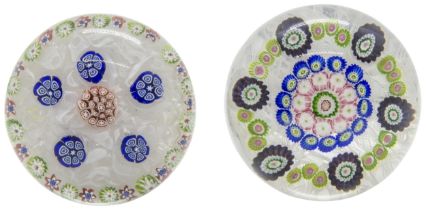 TWO TUMBLED MUSLIN PAPERWEIGHTS 19th century, largest 6.5cms