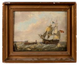 ENGLISH SCHOOL (19TH CENTURY) 'COMING ABOARD' oil on board 25cm x 33cm