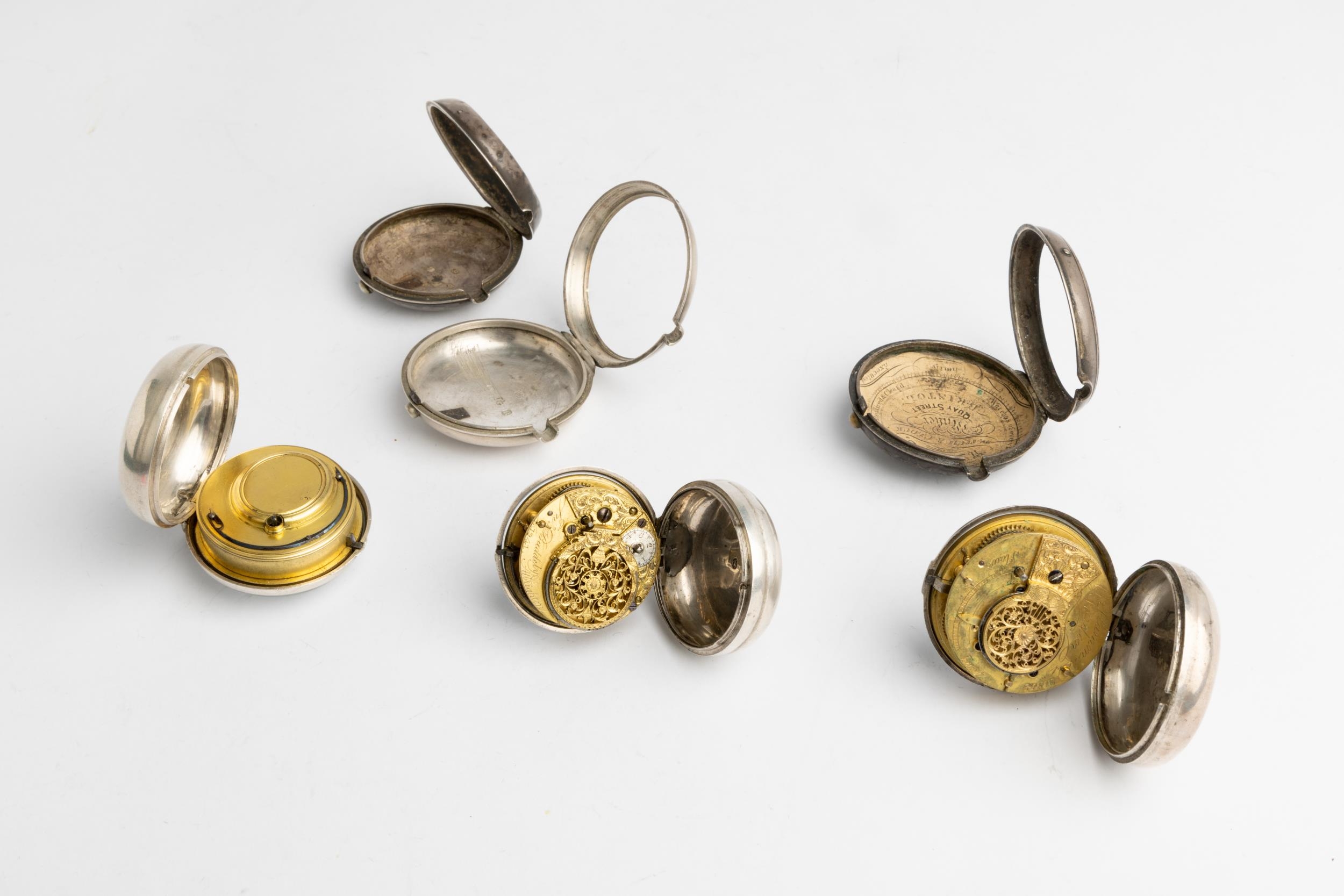 THREE SILVER PAIR CASED VERGE WATCHES. 1st signed Legrave, London, No 348, dust cap, cases plain, - Image 5 of 5