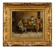 ALFRED HOLST TOURRIER (c.1832-1892) FIGURES IN AN INTERIOR oil on board, signed lower right 26cm x