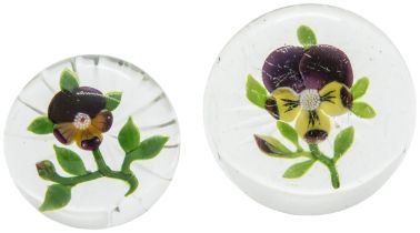 TWO PANSY PAPERWEIGHT, PROBABBLY BACCARAT Late 19th century, largest is 8cms