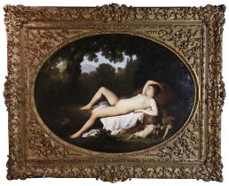French School "Circa 1800" - Sleeping Venus with Cherubs - Oil on Canvas , Contained in an elaborate