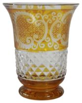 An Amber Baccarat Glass Vase with scrolled decoration (H: 17cm)