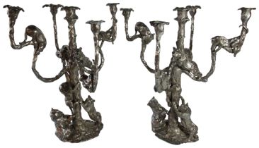A pair of French bronze-silvered five light candelabra by J.B.C Odiot - Paris - 1818, (H: 57cm)