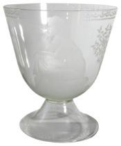 A fine quality glass vase depicting a seated maiden amongst foliage, (H: 19cm)