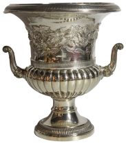 A large silver champagne cooler - Italian. Hall mark 1825-1879. (Circa 1860) (H: 28cm), (1638 grams)