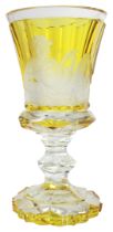 An amber glass cherub etched vase