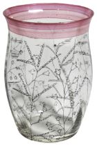 A small glass vase with decorated foliage signed "Schaschi". Circa 1920's. (H: 10cm)