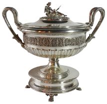 A large Italian silver lidded tureen with Grecian maiden finial. (H: 33cm), (3756 grams)