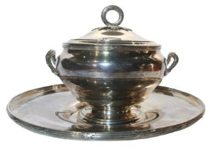 A French 19th century silver lidded tureen saucer, Paris
