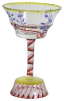 An unusual Venetian decorated spirt glass of classical decoration, (H: 12cm)