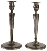 A pair of silver Italian candlesticks Milan Emanvel Caber.1815- 1856, (H: 26.5cm)