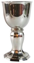 A large silver German chalice with stylized floral column. (H: 28cm), 675 grams , circa 1930's.