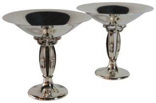 A pair of Danish silver tazza's upon stylized bases, Circa 1930. (W: 16cm x H: 15cm), (544 grams)