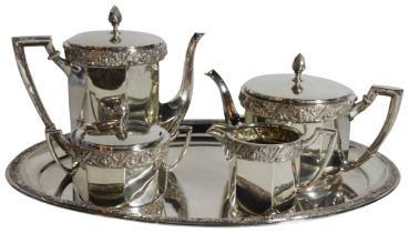 A German silver tea & coffee service with tray. Stamped 800