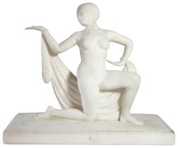 Marble sculpture Danseuse The ballerina signed on base 'F. Harveyu'- (L: 46cm, W: 16cm, H: 39cm)