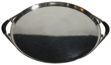 A large George Jensen sterling silver oval tray. With stamped ebonized handles (L: 68cm, W: 48cm)