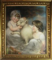 John Russel (1745-1806) (British), Portrait of Miss E. and Miss L. Earle with a lamb,