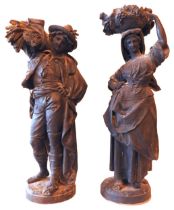 A LARGE PAIR OF SPELTER HARVEST FIGURES, LATE 19TH / EARLY 20TH CENTURY, the female figurine