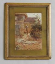 A 19TH CENTURY WATERCOLOUR, depicting a gardener filling his wheelbarrow, unsigned, glazed and