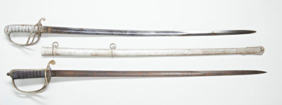 AN OFFICERS DRESS SWORD BY ANDREWS OF PALL MALL , now painted silver and a Victorian sword lacking