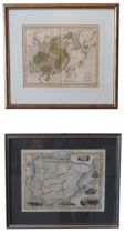 A HAND COLOURED ENGRAVED MAP OF SPAIN AND PORTUGAL, 19TH CENTURY, along with glazed and framed map