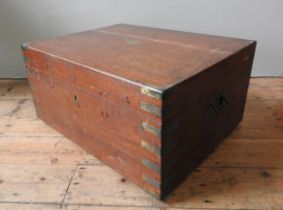 A VICTORIAN MAHOGANY SILVER TRUNK WITH BRASS BINDING. In need of restoration. 26 x 74 x 59 cms