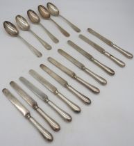 A QUANTITY OF RUSSIAN 19TH CENTURY SILVER FLAT WARE, the lot comprised of five table spoons and