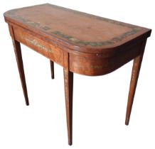 A CROSS BANDED SATIN WOOD CARD TABLE, LATE 19TH CENTURY, the hinged top opening to reveal a baize