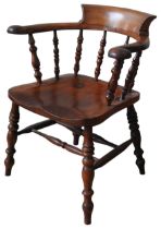 A LATE 18TH/EARLY 19TH CENTURY SMOKER'S BOW CHAIR, with scrolling back support, the elm saddle