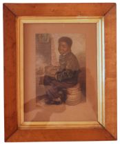 GEORGE BAXTER (1804-1867) 'ME WARM NOW' COLOUR LITHOGRAPH, depicting a boy seated on a barrel by a
